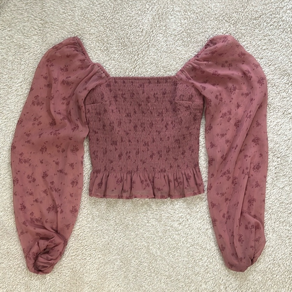 Long Sleeve Smocked Chiffon Top - pink [A&F for exposure]